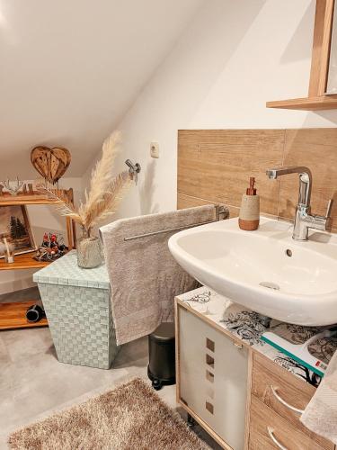 ヴィヒタッハにあるApartment Viechtachのバスルーム(白い洗面台、カウンター付)