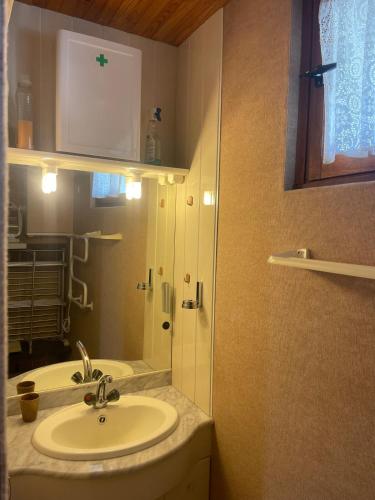 une salle de bains avec un lavabo et un miroir dans l'établissement Carols cosy, à Font-Romeu-Odeillo-Via