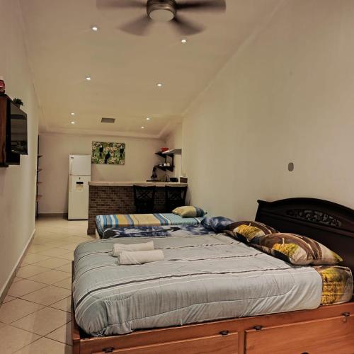 a bedroom with two beds and a ceiling fan at Vista Boquete Apartments in Bajo Boquete