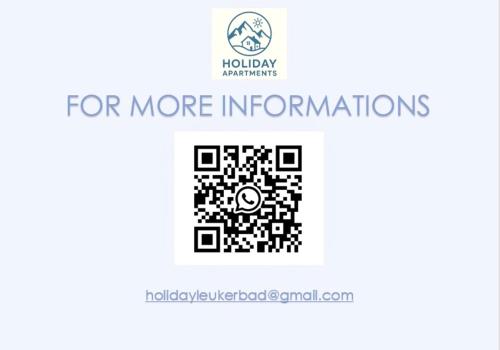 a sign for more information with a picture of a qr code at Familienfreundliche Studio 42m2 mit gratis Parking und WiFI nahe Sportaren und Torrentbahn in Leukerbad