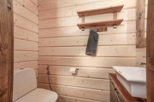 une salle de bains avec toilettes et lavabo dans l'établissement Ylläksen Taiga, à Ylläsjärvi
