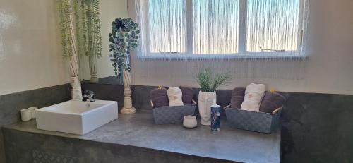 y baño con lavamanos, sofá y lavamanos. en Mitat Guesthouse, en Beaufort West