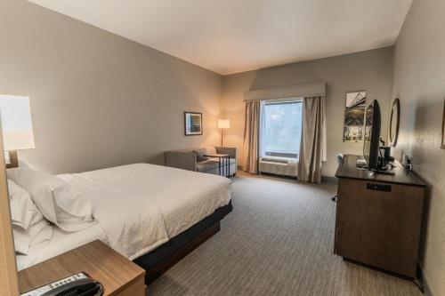 a hotel room with a bed and a window at Hampton Inn Jasper, AL in Jasper