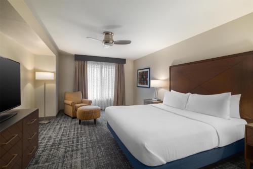 a hotel room with a bed and a television at Embassy Suites by Hilton Laredo in Laredo