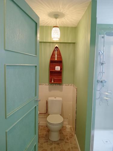 a bathroom with a toilet and a window at L'atelier du vélo in Sully-sur-Loire