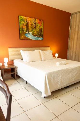 a bedroom with a bed and a painting on the wall at Hotel Fazenda Bonjuá in Montes Claros