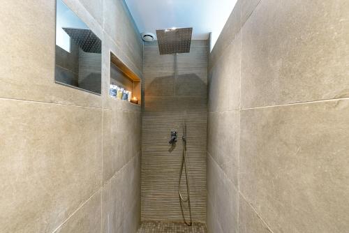 a bathroom with a shower in a wall at Le Contempo in Veyrier-du-Lac