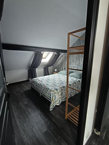 a bedroom with a bunk bed and a ladder at Cosy Lodg in Bourogne