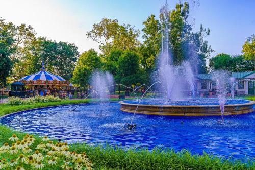 a fountain in the middle of a pond in a park at Holiday Inn Express Philadelphia Penn's Landing by IHG in Philadelphia