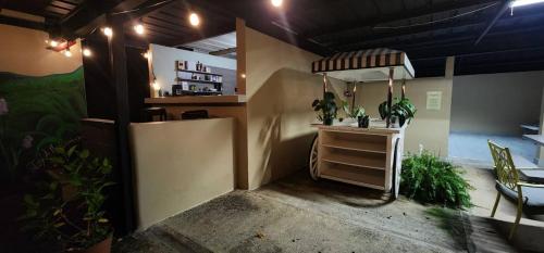 a room with a counter with plants and a mirror at Cozy Jayuya Apartment with City, Garden, and Mountain Views in Jayuya