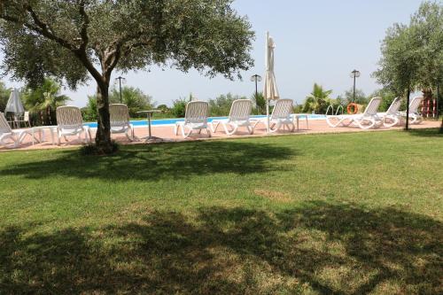 a group of chairs sitting next to a swimming pool at B&B Le Foglie D'Argento in Caltabellotta