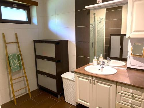 un baño con lavabo y espejo en Gite d'arnaud & emilie, en Deville