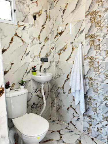 a bathroom with a toilet and a sink at Morocco PALACE in Chefchaouen