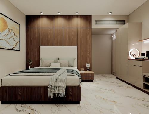 a bedroom with a large bed and a kitchen at Aceotel Premier Ujjayanta, Ujjain in Ujjain