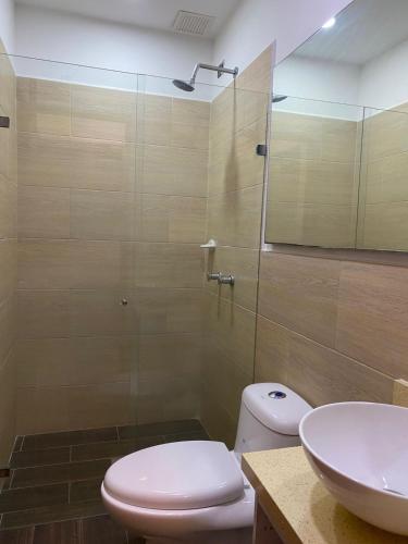 a bathroom with a toilet and a sink at Candilejas in Fredonia