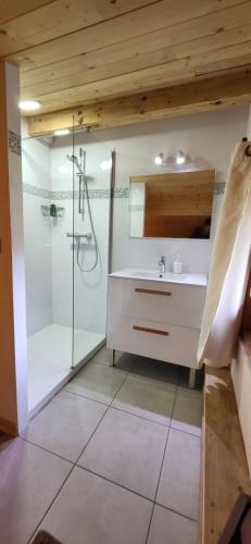 a bathroom with a shower and a sink at Chalet Mugnier in Samoëns