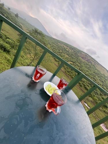 drie wijnglazen bovenop een tafel bij SAI HOLIDAYS Chottupara in Vagamon