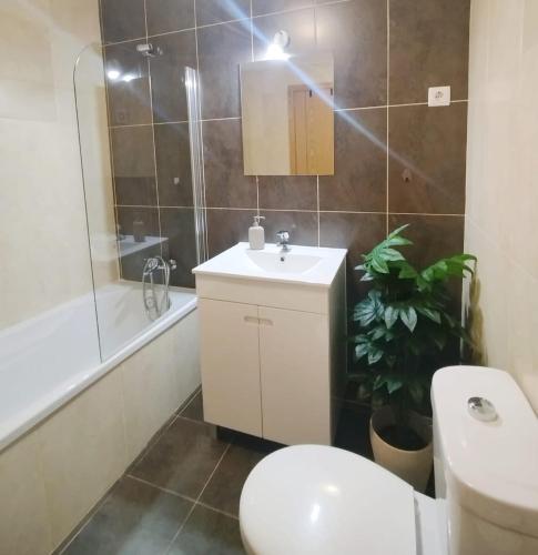 a bathroom with a toilet and a sink and a shower at Douro Valley Private Terrace & Lounge in Armamar