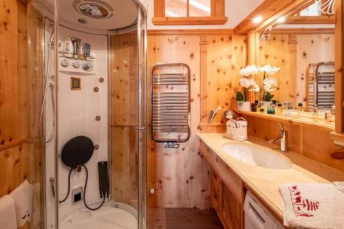 a bathroom with a shower and a sink at Family and Wellness Residence Ciasa Antersies in San Cassiano