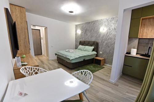 Ένα ή περισσότερα κρεβάτια σε δωμάτιο στο Sofia Luxury Studio