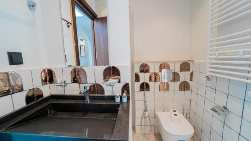 El HaouachAurora La Marsa Jacuzzi – Modernité Charme的带水槽和马桶的浴室