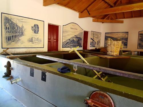 a room with a boat with pictures on the wall at Quinta do Tedo in Folgosa