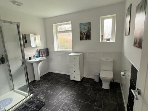 セント・アンズ・オン・ザ・シーにあるBeach Side Bungalowのトイレ、洗面台、シャワー付きのバスルーム