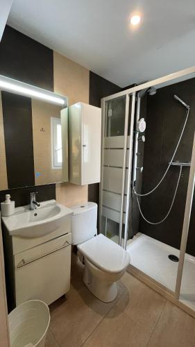 a bathroom with a toilet and a sink and a shower at APARTAMENTOs URDAIBAI 1 in Bermeo
