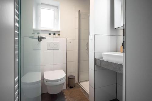 a bathroom with a toilet and a sink at Deichkoje 4 Dagebüll in Dagebüll