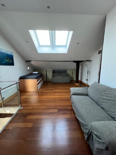 a living room with a couch and a skylight at APARTAMENTOs URDAIBAI 6 in Bermeo