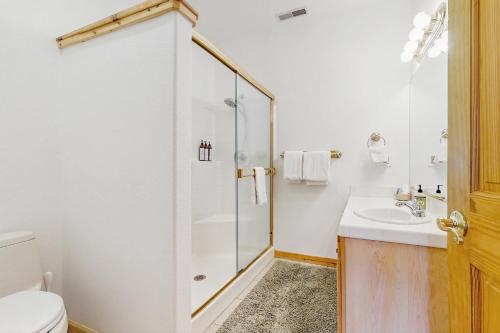 トラッキーにあるTruckee Treatのシャワー、トイレ、洗面台を備えたバスルーム