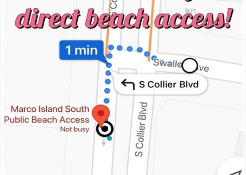 a map of a beach area with a red dot at Prime Location I 2 Bed Setup Directly Across Street From South Beach Access in Henry Key
