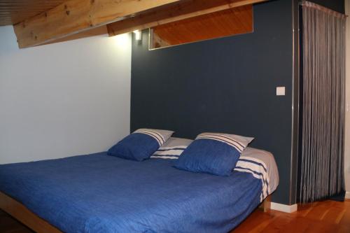ヴォギュエにあるCoeur de Vogüéのベッドルーム1室(青いベッド1台、枕2つ付)