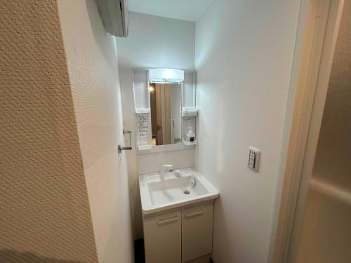 a bathroom with a sink and a mirror at いすみスローライフ in Chōjamachi