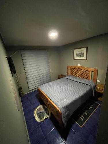 a bedroom with a bed in the corner of a room at Hotel del valle san Miguel 530 in Melipilla