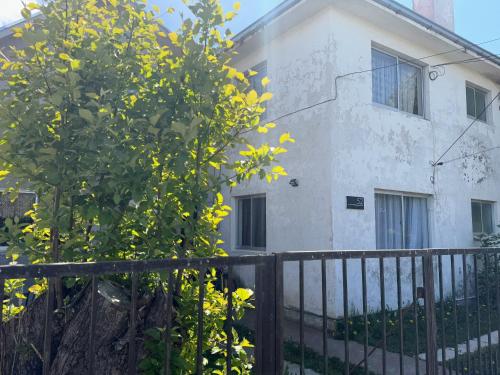 蓬塔阿雷纳斯Casa Patagonica的房屋前的树,有栅栏