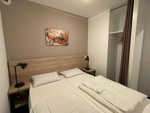 a bedroom with a white bed and a painting on the wall at Studio douillet à Gourette - 6 personnes, draps inclus, animaux admis - FR-1-860-29 in Gourette