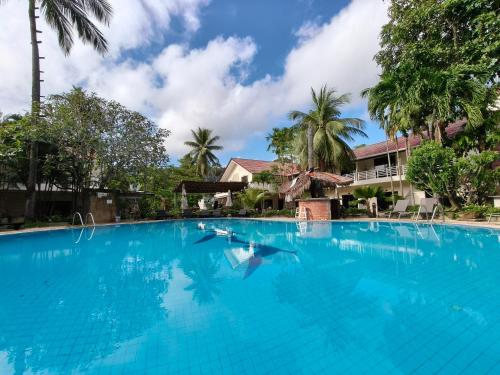 a large blue swimming pool with palm trees at V Beach Resort in Patong Beach
