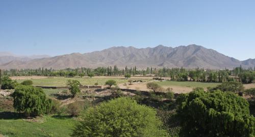 a field with trees and mountains in the background at La Merced Del Alto in Cachí