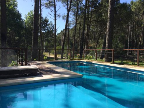 una piscina con agua azul y árboles en Rincon de las Pampas, en Mar de las Pampas