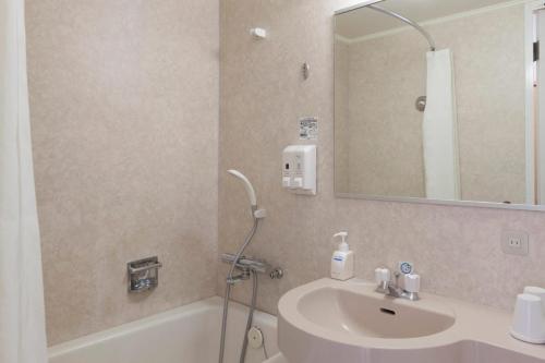 a bathroom with a sink and a mirror at Comfort Hotel Gifu in Gifu