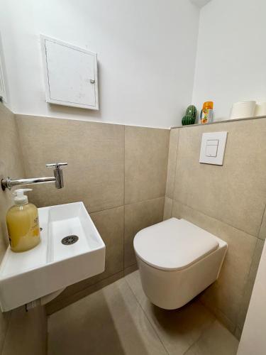 un baño con inodoro y lavabo en Napoléon 1er City Studio, en Luxemburgo