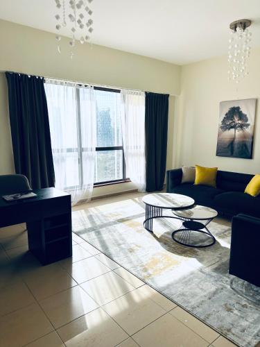 A seating area at JBR bed-space