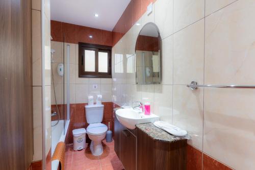 a bathroom with a toilet and a sink and a shower at Amethyst Napa Annex Apartments in Ayia Napa