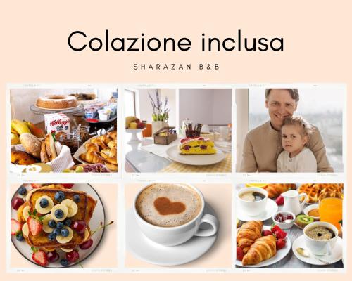 a collage of pictures of food and breakfast at Sharazan in Canicattì