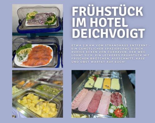 a collage of pictures of food in a refrigerator at Strandhaus Deichvoigt in Cuxhaven