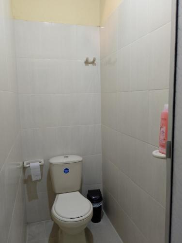 a white bathroom with a toilet and a sink at Casa Sol y Río in Honda