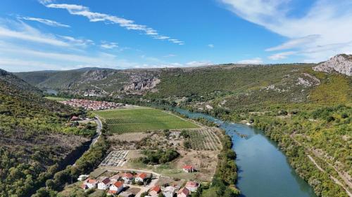 an aerial view of a river in a valley at Apartment Chantal in Mostar