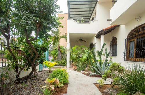 a courtyard of a house with plants at Casita El Nido- Spacious 2 Bedroom Main Floor Apartment in Bucerías