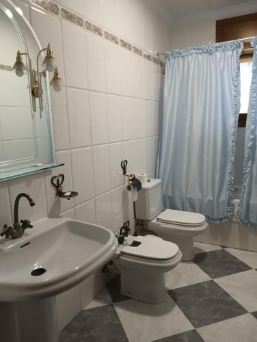 a bathroom with a white toilet and a sink at Alojamiento Rural Dilamor in El Picazo